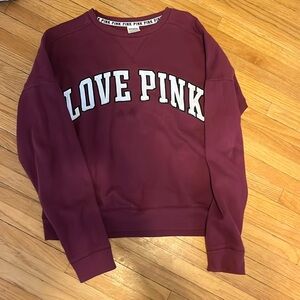 small maroon pink crewneck with love pink on front